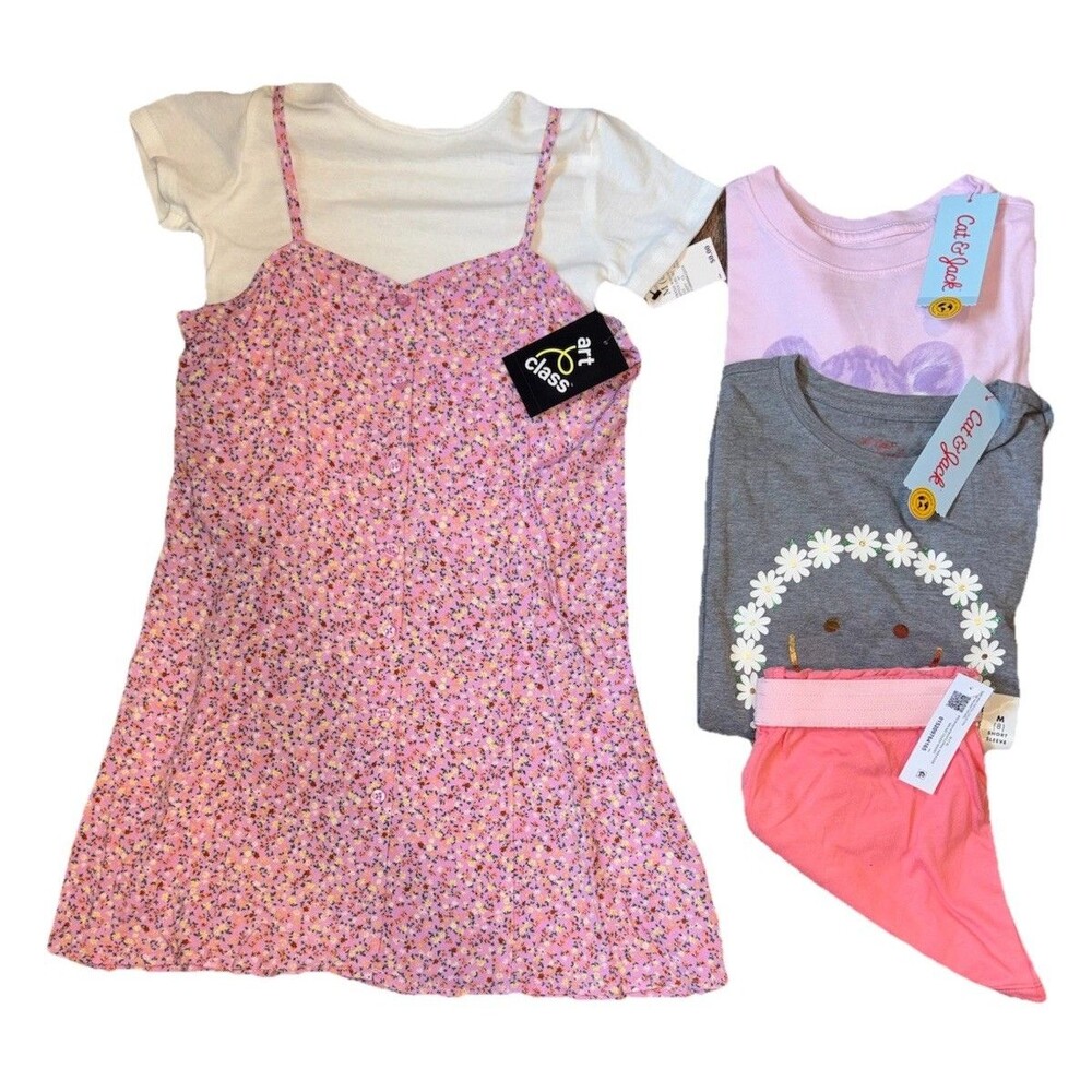 Art Class Cat & Jack Girls Medium 5 Piece Clothes Lot Dress T-Shirts Shorts  NWT
